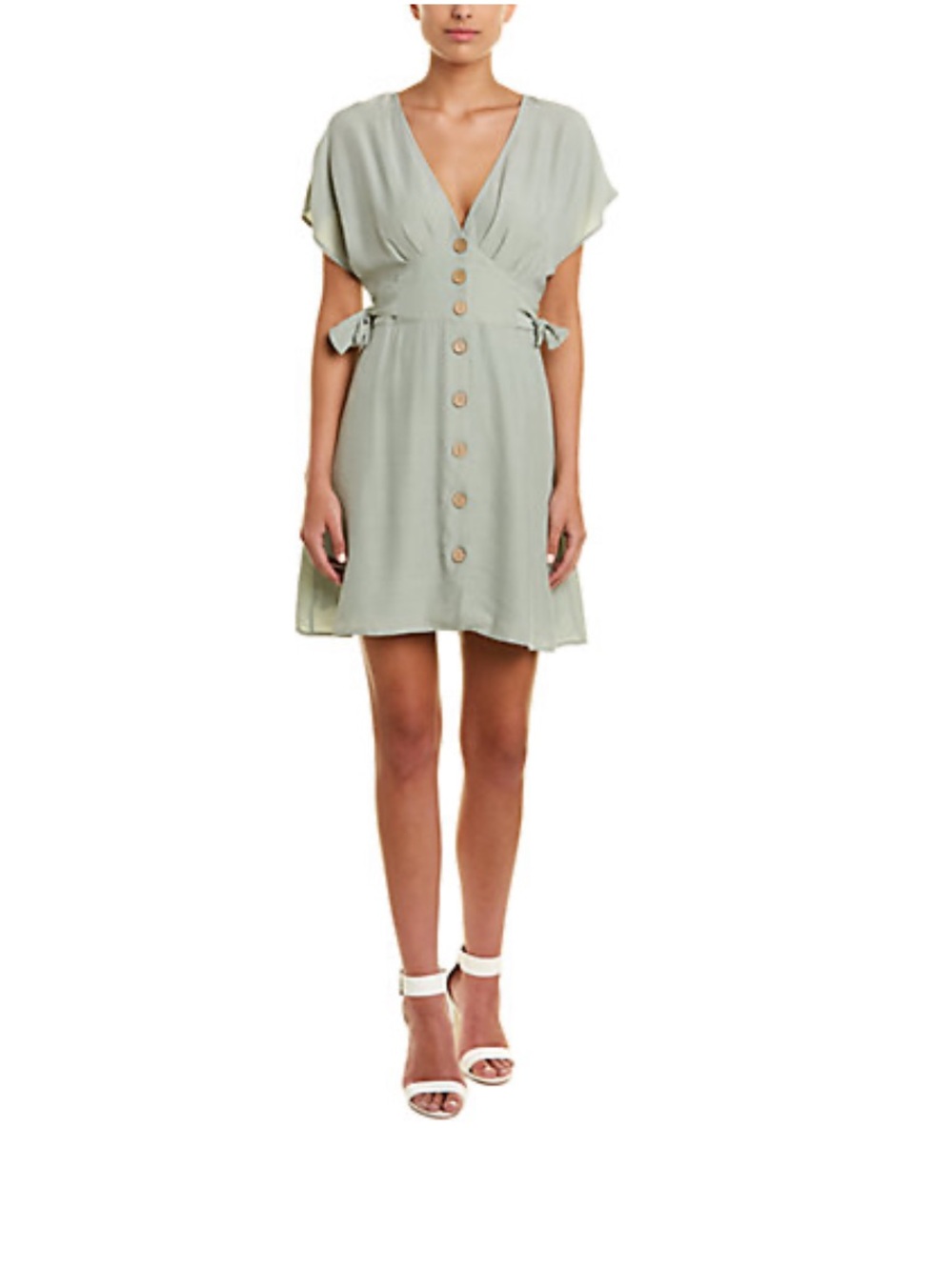 Lumiere Sage Button-Front Tie-Waist V-Neck Dress